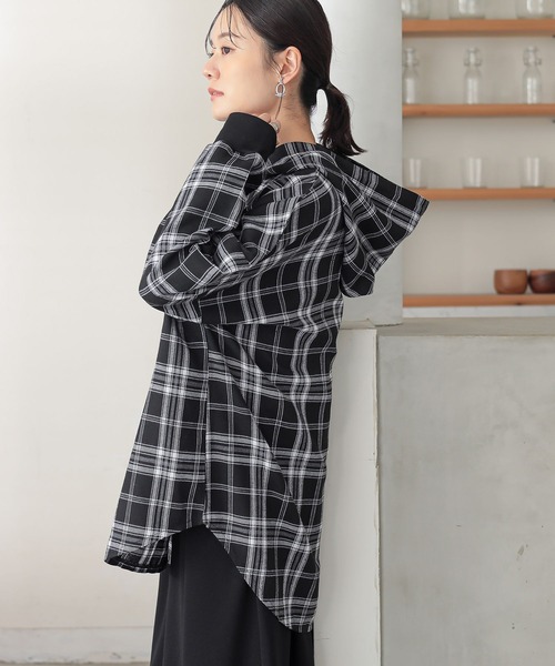 人気作家 pocchi パーカー リネン ブラックチェック 人気作家 pocchi