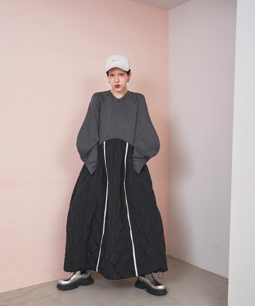 ワンピース OMMO SWEAT DOCKING QUILTING OP SWEAT DOCKING QUILTING OP（ワンピース）｜OMMO（オーエムエムオー