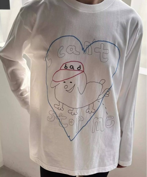 almo（アルモ）の「【portulaca】ワンチャン柄ロンTee（Tシャツ/カットソー・レディース・ホワイト・FREE）」の3枚目の写真