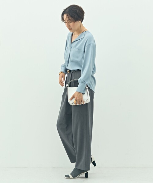 NOLLEY’S Sophi（ノーリーズソフィ）の「ウォッシャブルバックサテンジョーゼットオープンカラーブラウス（シャツ/ブラウス・レディース・オフホワイト/サックスブルー/ネイビー・38）」の15枚目の写真