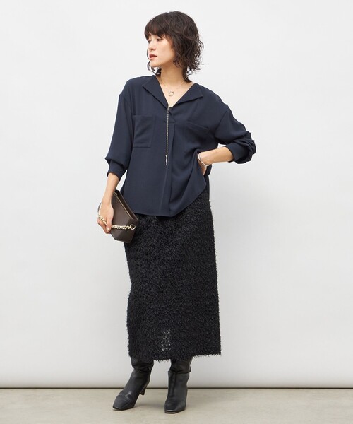 NOLLEY’S Sophi（ノーリーズソフィ）の「ウォッシャブルバックサテンジョーゼットオープンカラーブラウス（シャツ/ブラウス・レディース・オフホワイト/サックスブルー/ネイビー・38）」の22枚目の写真