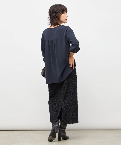 ウォッシャブルバックサテンジョーゼットオープンカラーブラウス