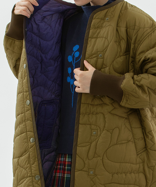 セール】ノーカラースワンキルティングロングコート（その他アウター