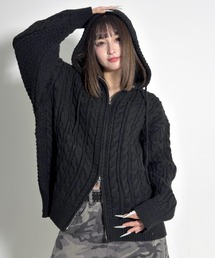 A'GEM/9 × .kom 『A'gem/エージェム』CABLE KNIT HOODIE ZIP UP/ケーブルニットフーディ―ジップアップ