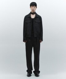 ベルト付きツーピンタックウールパンツ ブラック