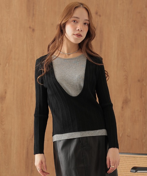 SUWDEE(スーディー)の「wool blend layered knit pullover(ニット/セーター・レディース・ダークグレー/ブラック/ブラウン・FREE)」の1枚目の写真