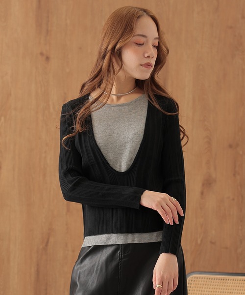 SUWDEE(スーディー)の「wool blend layered knit pullover(ニット/セーター・レディース・ダークグレー/ブラック/ブラウン・FREE)」の5枚目の写真