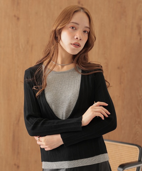 SUWDEE(スーディー)の「wool blend layered knit pullover(ニット/セーター・レディース・ダークグレー/ブラック/ブラウン・FREE)」の6枚目の写真