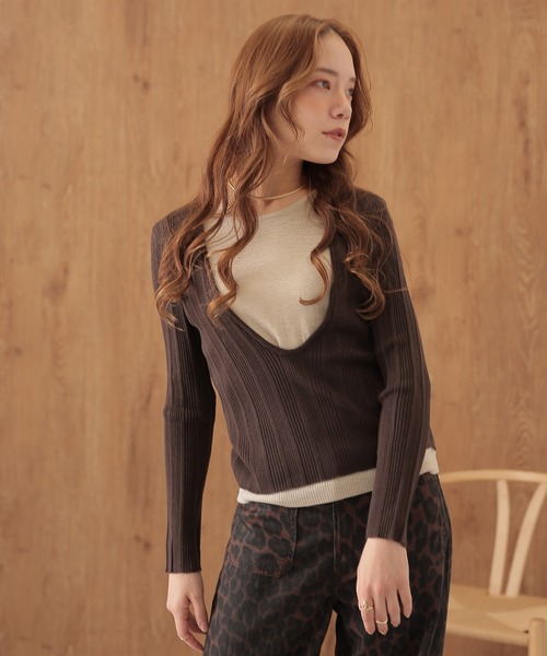 SUWDEE(スーディー)の「wool blend layered knit pullover(ニット/セーター・レディース・ダークグレー/ブラック/ブラウン・FREE)」の9枚目の写真