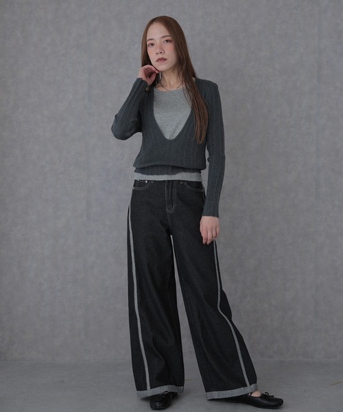 SUWDEE(スーディー)の「wool blend layered knit pullover(ニット/セーター・レディース・ダークグレー/ブラック/ブラウン・FREE)」の11枚目の写真