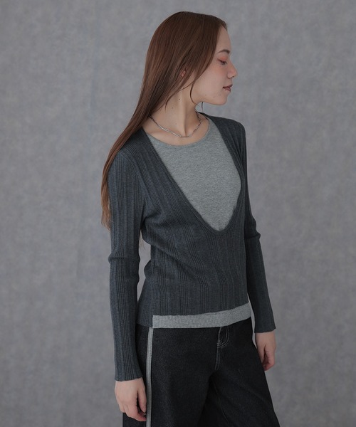 SUWDEE(スーディー)の「wool blend layered knit pullover(ニット/セーター・レディース・ダークグレー/ブラック/ブラウン・FREE)」の12枚目の写真
