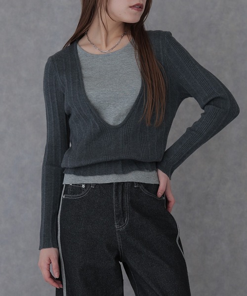 SUWDEE(スーディー)の「wool blend layered knit pullover(ニット/セーター・レディース・ダークグレー/ブラック/ブラウン・FREE)」の13枚目の写真