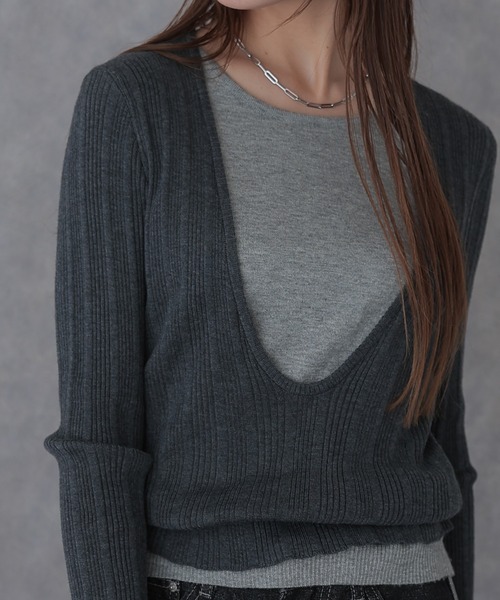 SUWDEE(スーディー)の「wool blend layered knit pullover(ニット/セーター・レディース・ダークグレー/ブラック/ブラウン・FREE)」の16枚目の写真