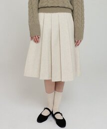 wool pintuck skirt-ivory