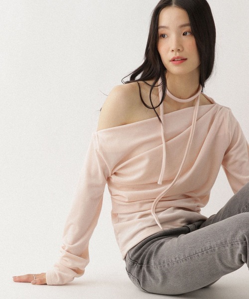 Heather(ヘザー)の「タイ付きベロアカットソー 627014(Tシャツ/カットソー・レディース・アイボリー/ブラック/ピンク・FREE)」の3枚目の写真