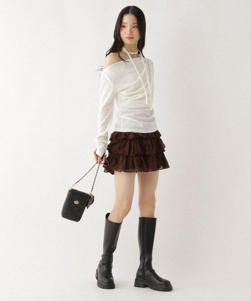 Heather(ヘザー)の「タイ付きベロアカットソー 627014(Tシャツ/カットソー・レディース・アイボリー/ブラック/ピンク・FREE)」の4枚目の写真