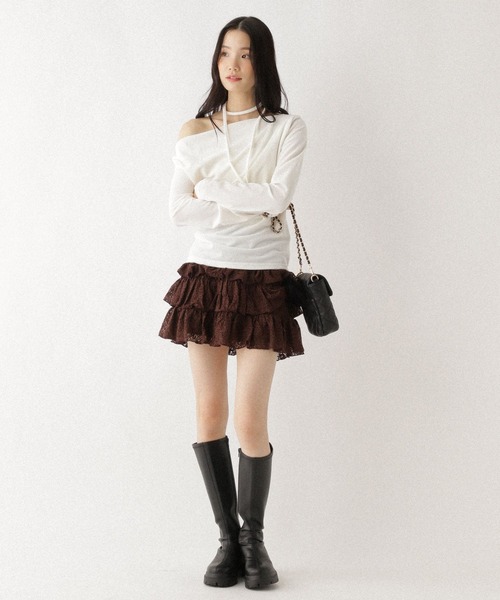 Heather(ヘザー)の「タイ付きベロアカットソー 627014(Tシャツ/カットソー・レディース・アイボリー/ブラック/ピンク・FREE)」の5枚目の写真