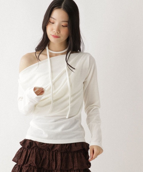 Heather(ヘザー)の「タイ付きベロアカットソー 627014(Tシャツ/カットソー・レディース・アイボリー/ブラック/ピンク・FREE)」の8枚目の写真
