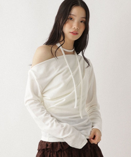 Heather(ヘザー)の「タイ付きベロアカットソー 627014(Tシャツ/カットソー・レディース・アイボリー/ブラック/ピンク・FREE)」の9枚目の写真