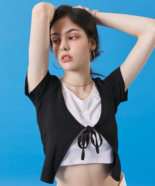 KOLEAT（コレット）の「夏クーリングクロップボレロリボン紐半袖Tシャツカーディガン[ブラック]（カーディガン/ボレロ・レディース・その他・FREE）」の3枚目の写真