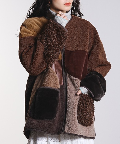 セール】PATCHWORK FAUXFUR COAT（その他アウター）｜ROSE BUD（ローズ