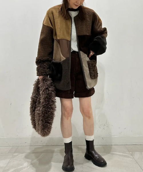 ROSE BUD(ローズバッド)の「PATCHWORK FAUXFUR COAT(その他アウター・レディース・グレー/ブラウン・ONE SIZE)」の3枚目の写真