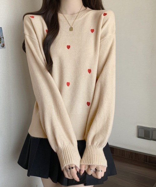 Miniministore(ミニミニストア)の「クルーネックハート柄ニットセーター韓国風(ニット/セーター・レディース・ブラウン/グレー/オフホワイト/ブラック/ベージュ/モカ・FREE)」の6枚目の写真