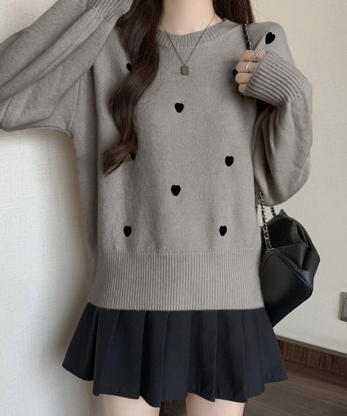 Miniministore(ミニミニストア)の「クルーネックハート柄ニットセーター韓国風(ニット/セーター・レディース・ブラウン/グレー/オフホワイト/ブラック/ベージュ/モカ・FREE)」の10枚目の写真