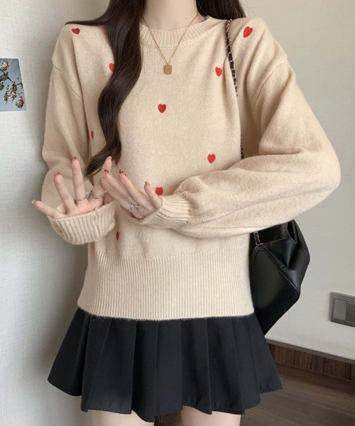 Miniministore(ミニミニストア)の「クルーネックハート柄ニットセーター韓国風(ニット/セーター・レディース・ブラウン/グレー/オフホワイト/ブラック/ベージュ/モカ・FREE)」の16枚目の写真