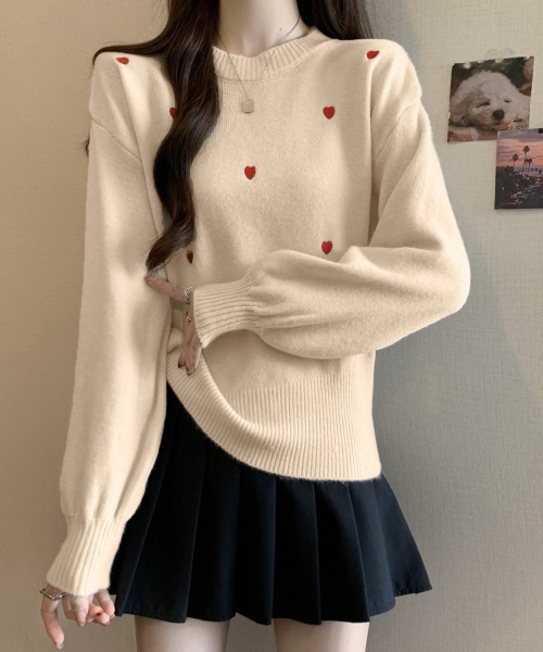 Miniministore(ミニミニストア)の「クルーネックハート柄ニットセーター韓国風(ニット/セーター・レディース・ブラウン/グレー/オフホワイト/ブラック/ベージュ/モカ・FREE)」の18枚目の写真