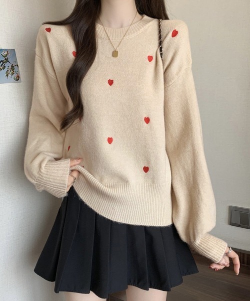 Miniministore(ミニミニストア)の「クルーネックハート柄ニットセーター韓国風(ニット/セーター・レディース・ブラウン/グレー/オフホワイト/ブラック/ベージュ/モカ・FREE)」の19枚目の写真