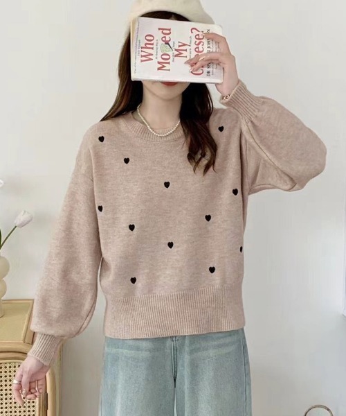 Miniministore(ミニミニストア)の「クルーネックハート柄ニットセーター韓国風(ニット/セーター・レディース・ブラウン/グレー/オフホワイト/ブラック/ベージュ/モカ・FREE)」の21枚目の写真