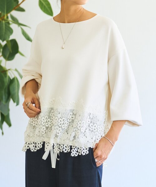 BEARDSLEY（ビアズリー）の「ダンボール裾レースプルオーバー（Tシャツ/カットソー・レディース・ブラック/ホワイト・FREE）」の4枚目の写真