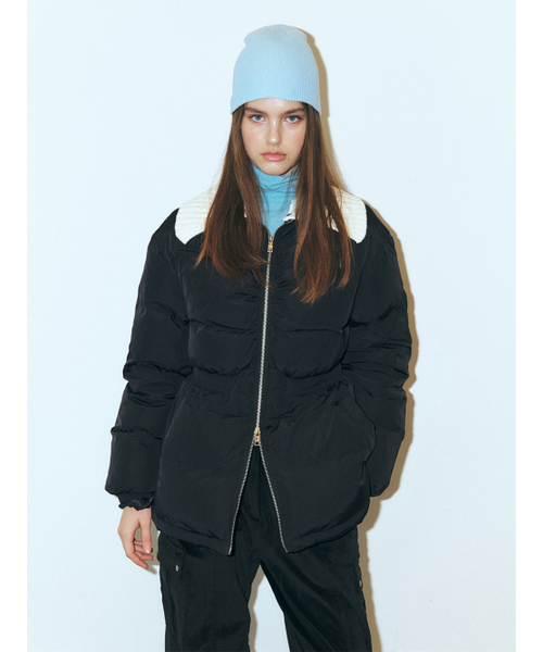 Knit-Collar Duck Down Padding Black