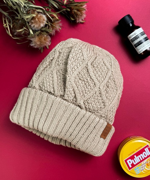 セール】12B3 ジグザグ×鹿の子編みニット帽 2way リバーシブル