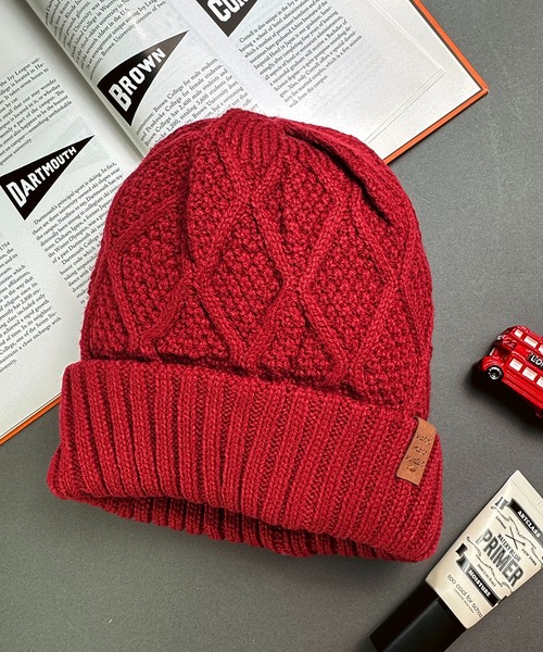 セール】12B3 ジグザグ×鹿の子編みニット帽 2way リバーシブル