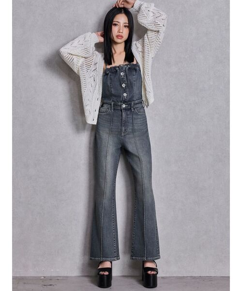 GYDA（ジェイダ）の「BACKリボンデニムロンパース（つなぎ/オールインワン・レディース・インディゴブルー/ライトブルー/オフホワイト・MEDIUM/SMALL/X-SMALL）」の3枚目の写真