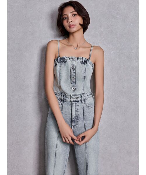 GYDA（ジェイダ）の「BACKリボンデニムロンパース（つなぎ/オールインワン・レディース・インディゴブルー/ライトブルー/オフホワイト・MEDIUM/SMALL/X-SMALL）」の5枚目の写真