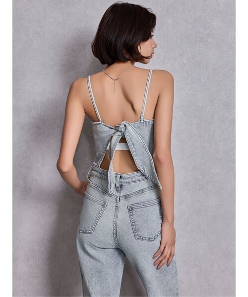 GYDA（ジェイダ）の「BACKリボンデニムロンパース（つなぎ/オールインワン・レディース・インディゴブルー/ライトブルー/オフホワイト・MEDIUM/SMALL/X-SMALL）」の6枚目の写真