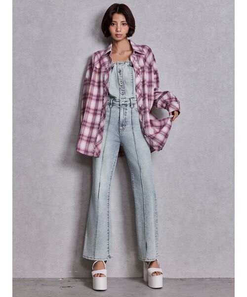 GYDA（ジェイダ）の「BACKリボンデニムロンパース（つなぎ/オールインワン・レディース・インディゴブルー/ライトブルー/オフホワイト・MEDIUM/SMALL/X-SMALL）」の21枚目の写真