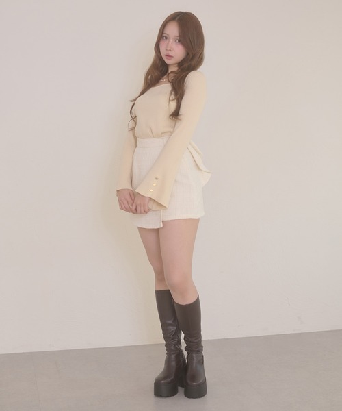 Ambre Neige(アンブルネージュ)の「tweed back ribbon skirt pants / ツイードバックリボンスカパン(その他パンツ・レディース・アイボリー/ブラック・FREE)」の11枚目の写真