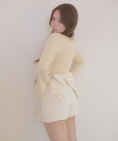セール】tweed back ribbon skirt pants / ツイードバックリボン