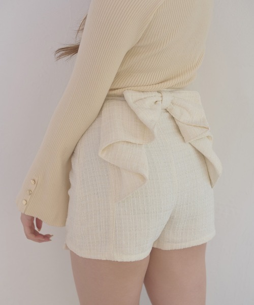セール】tweed back ribbon skirt pants / ツイードバックリボン