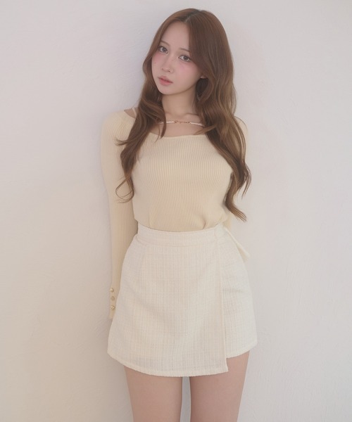 Ambre Neige(アンブルネージュ)の「tweed back ribbon skirt pants / ツイードバックリボンスカパン(その他パンツ・レディース・アイボリー/ブラック・FREE)」の6枚目の写真