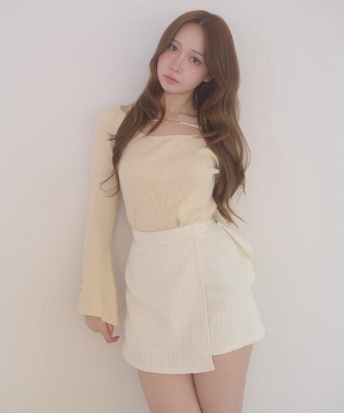 Ambre Neige(アンブルネージュ)の「tweed back ribbon skirt pants / ツイードバックリボンスカパン(その他パンツ・レディース・アイボリー/ブラック・FREE)」の8枚目の写真