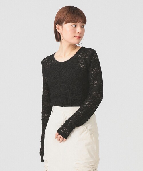 Ray BEAMS（レイビームス）の「ジャカード レース クルーネック Tシャツ（Tシャツ/カットソー・レディース・ホワイト/ブラック/サックスブルー・ONE SIZE）」の15枚目の写真