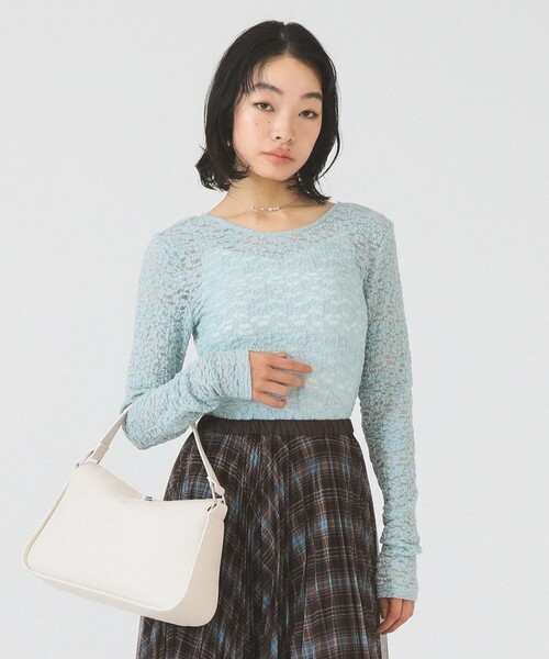 Ray BEAMS（レイビームス）の「ジャカード レース クルーネック Tシャツ（Tシャツ/カットソー・レディース・ホワイト/ブラック/サックスブルー・ONE SIZE）」の19枚目の写真