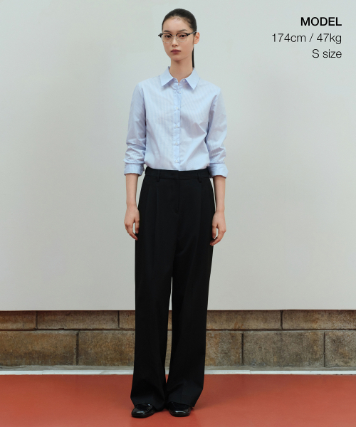 MUSINSA STANDARD WOMAN（ムシンサスタンダードウーマン）の「ウィメンズストライプスリムフィットシャツ[スカイブルー]（シャツ/ブラウス・レディース・その他・SMALL/MEDIUM/LARGE/X-SMALL）」の8枚目の写真