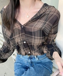 シアーチェックシャツ 日焼け対策 オフィスカジュアル きれいめカジュアル レディース韓国風