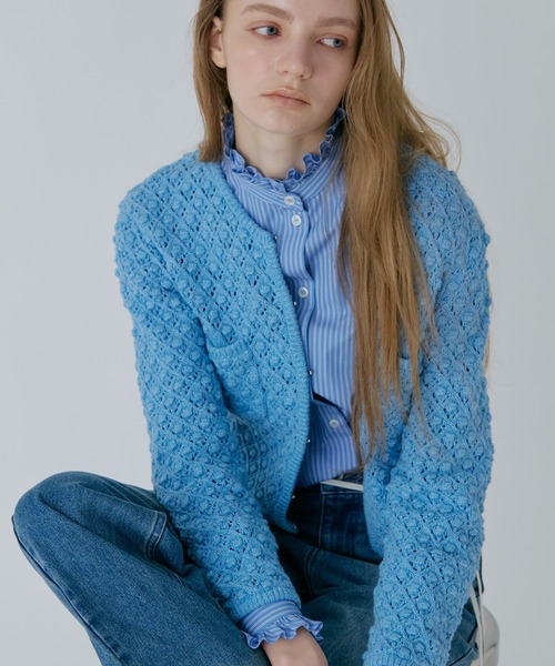 LE CIEL BLEU（ルシェルブルー）の「オープンワークニットジャケット / Openwork Knit Jacket（ニット/セーター・レディース・ライトブルー/グレー・36）」の2枚目の写真